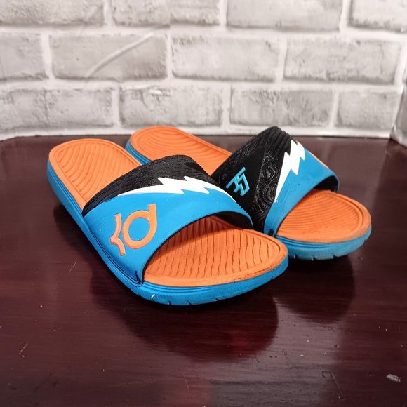 Nike KD slip on sandals  Kevin Durant Size 8 Orange Black Blue Colorblock slides - Picture 1 of 10